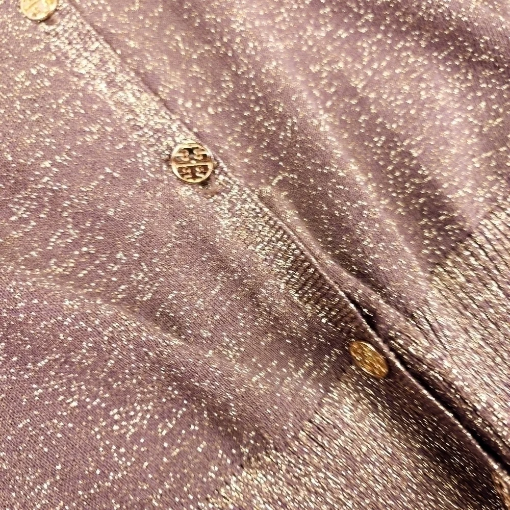 Tory Burch Brown Gold Shimmer Thin Sweater Sz S - Picture 5 of 13